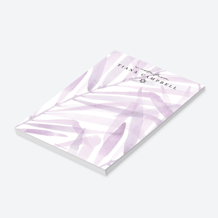 Custom notepad featuring soft lavender watercolor foliage and a Star of David, making it a perfect gift for Jewish coming-of-age celebrations.-side