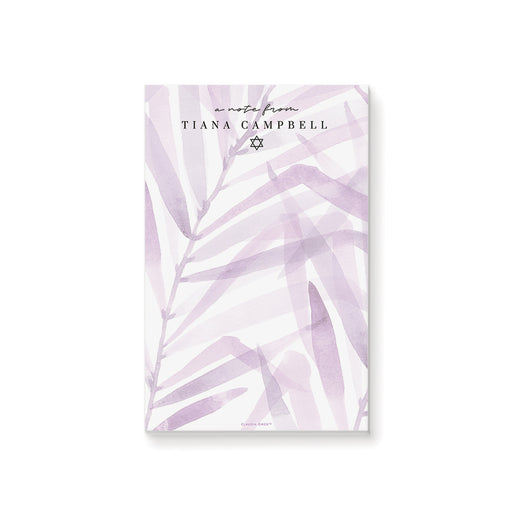 Custom notepad featuring soft lavender watercolor foliage and a Star of David, making it a perfect gift for Jewish coming-of-age celebrations.