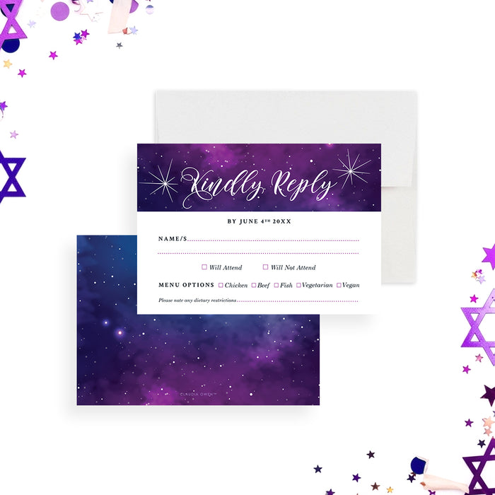 Galaxy Theme Bat Mitzvah Invitation Starry Night Design