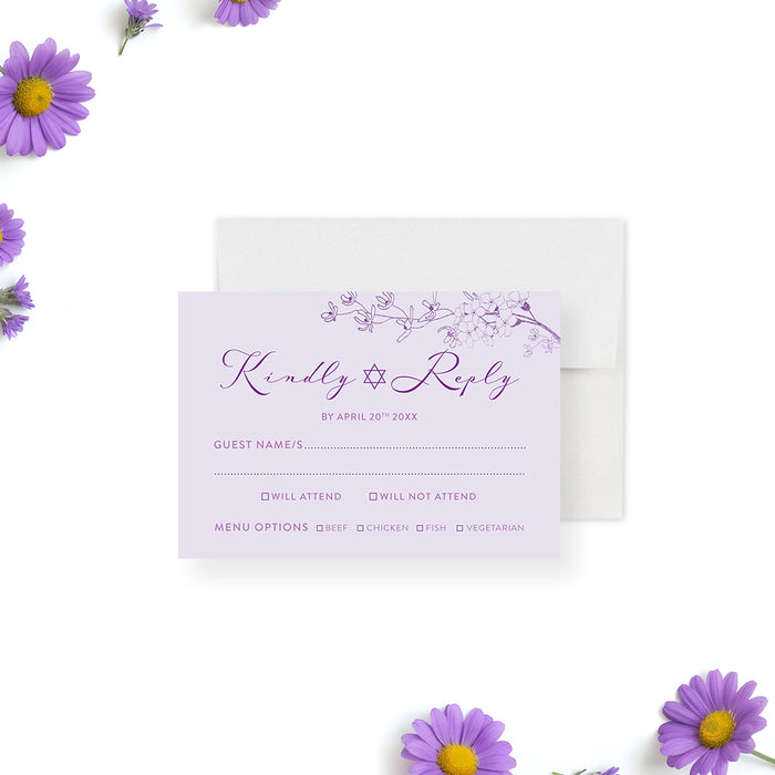 Lavender Bat Mitzvah Invitation Floral Design Star of David