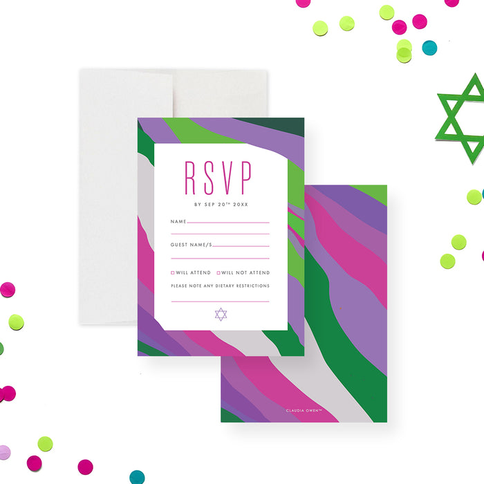 Bat Mitzvah Invitation Purple Watercolor Jewish Celebration Card