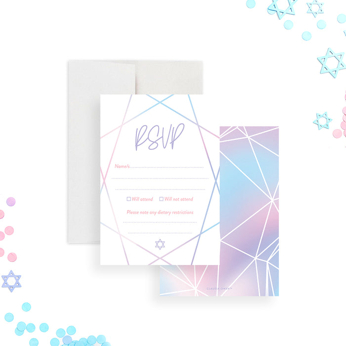 Pastel Bat Mitzvah Invitation Elegant Jewish Celebration Card