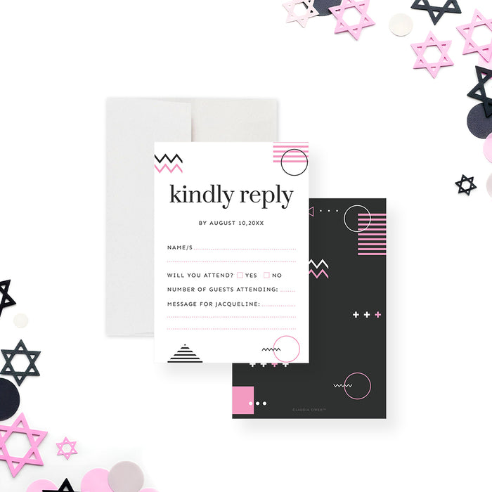 Modern Bat Mitzvah Photo Invitation Geometric Design