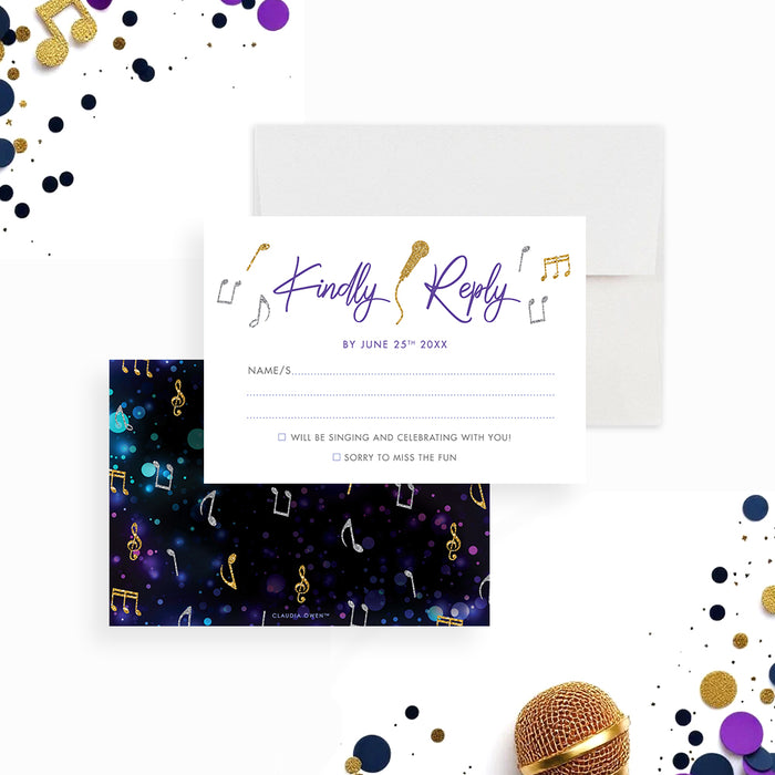 Music Theme Bat Mitzvah Invitation with Microphone Design