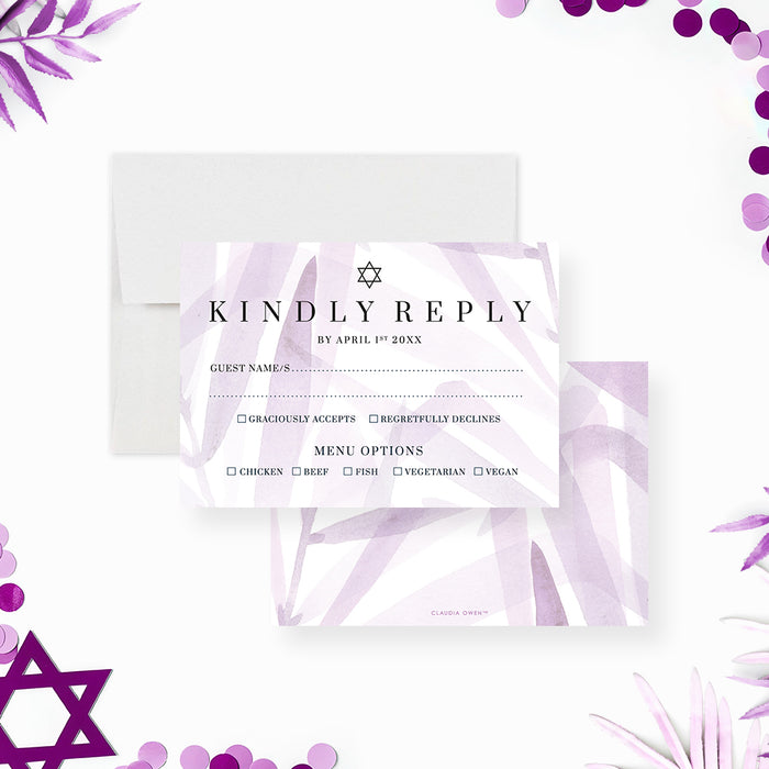 Lavender Bat Mitzvah Invitation Elegant Jewish Celebration Card