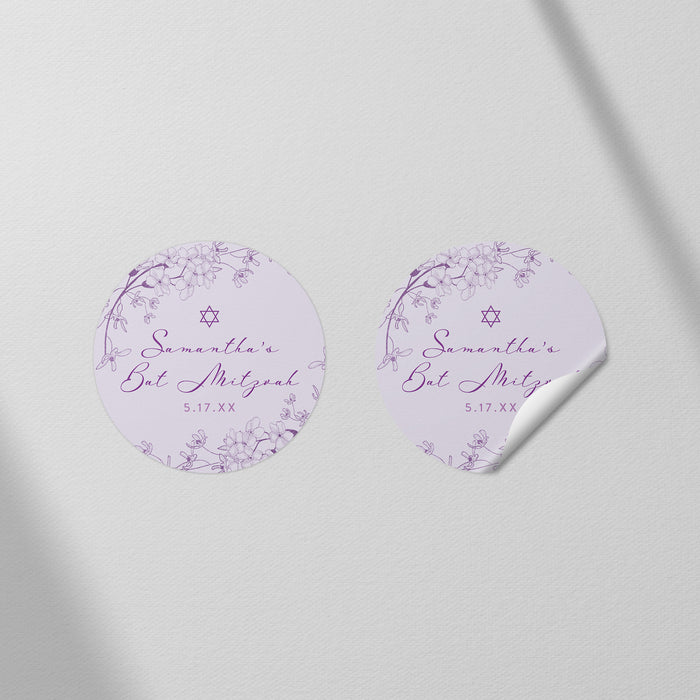 Lavender Bat Mitzvah Invitation Floral Design Star of David