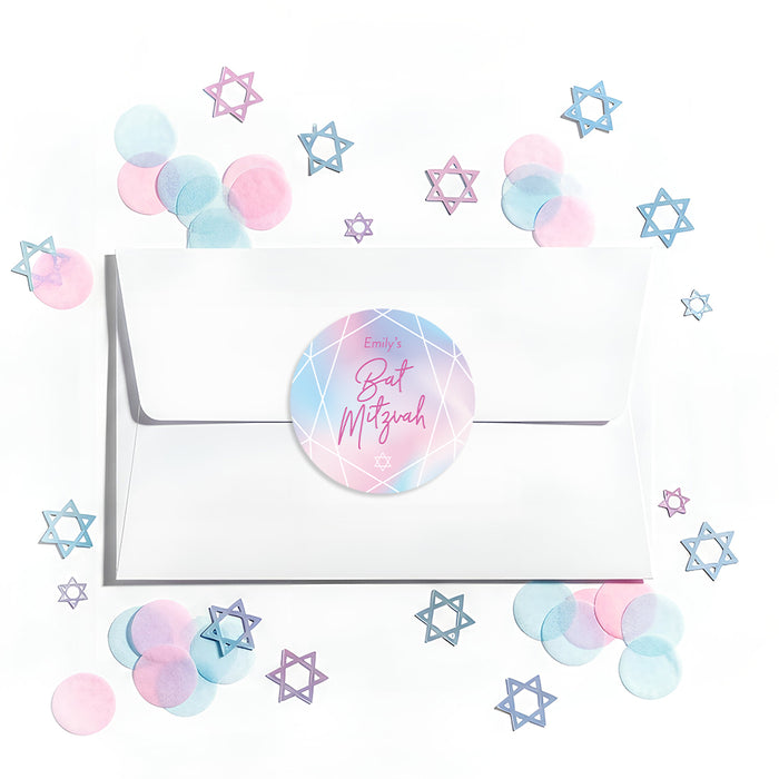 Pastel Bat Mitzvah Invitation Elegant Jewish Celebration Card