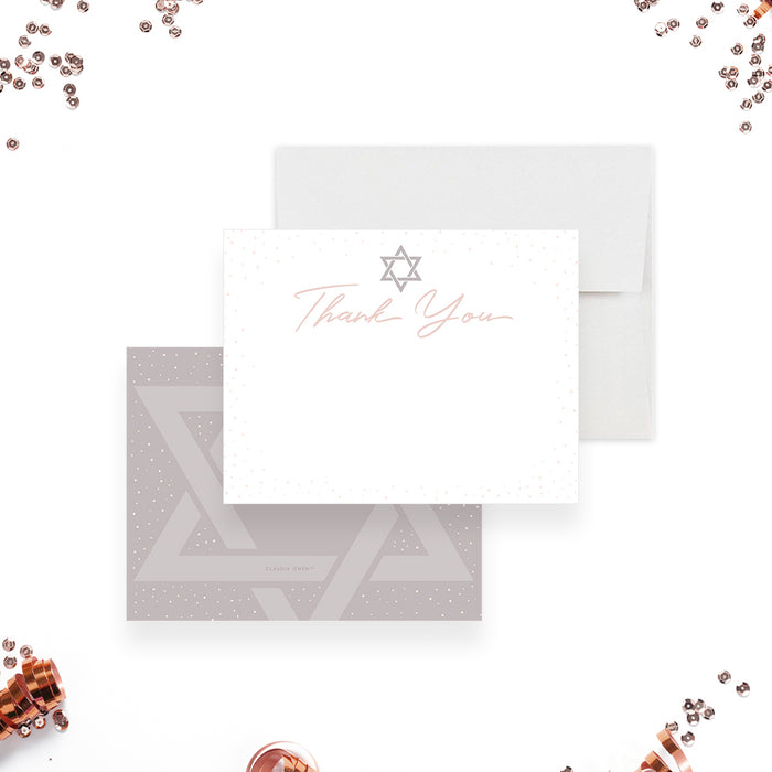 Modern Jewish Note Card with Star of David Illustration, Bat Mitzvah Thank You Card, Personalized Religious Correspondence Cards