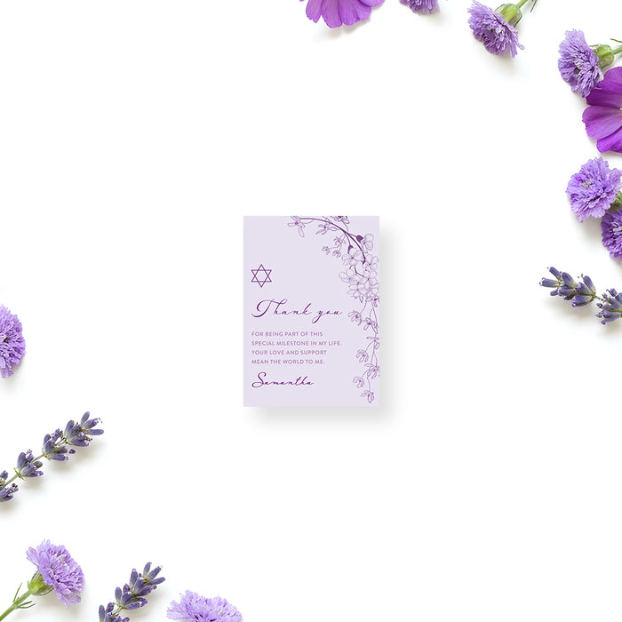 Lavender Bat Mitzvah Invitation Floral Design Star of David