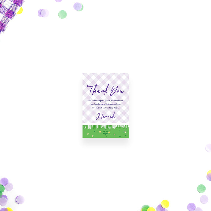 Bat Mitzvah Invitation Purple Gingham Plaid Garden Party Invite