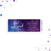 Bat Mitzvah ticket invitation featuring a purple and blue galaxy design with stars and a Star of David, perfect as an entry pass for a Jewish event.