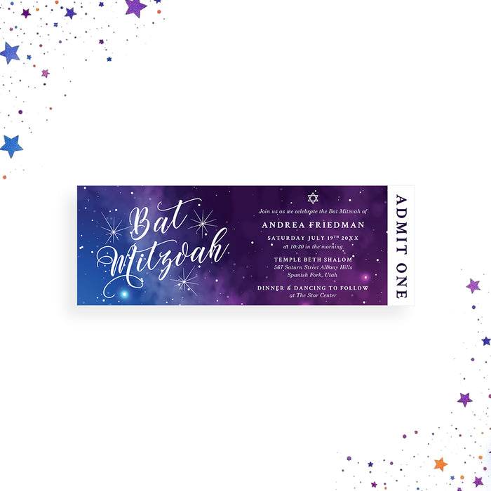 Galaxy Theme Bat Mitzvah Invitation Starry Night Design