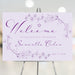 Floral Bat Mitzvah welcome sign in lavender with personalized name and elegant Star of David design