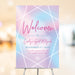 Pastel Bat Mitzvah welcome sign with geometric design and Star of David, perfect for Jewish celebration décor.