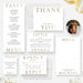 a collection of text and images related to a wedding invitation, including details about the event, the couple, and the menu.
