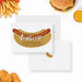 Personalized barbecue birthday party invitation with a large hot dog illustration, mustard detail, custom name, date, location and RSVP information-front-back