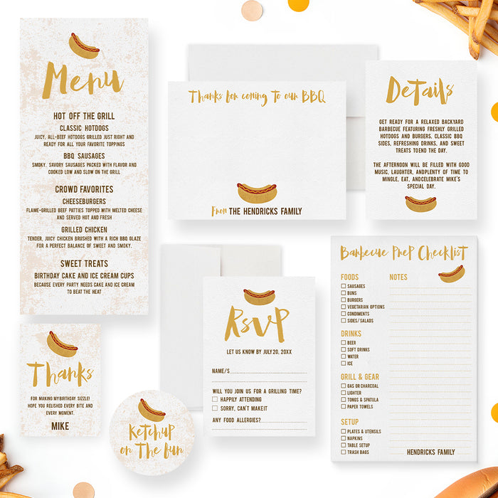 Personalized Barbecue Birthday Party Invitation Hot Dog Cookout