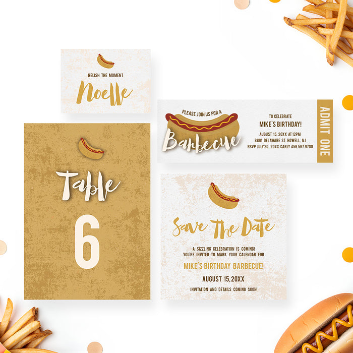 Personalized Barbecue Birthday Party Invitation Hot Dog Cookout