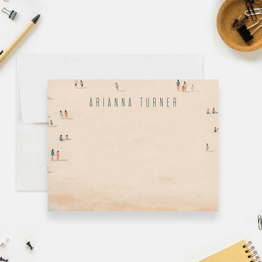 Personalized beach-themed note card featuring a serene coastal illustration, perfect for thank-you notes, summer messages, or ocean-inspired stationery.

