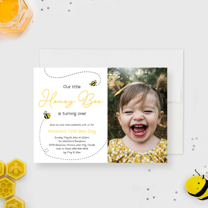 bee birthday invitation with photo honey bee party