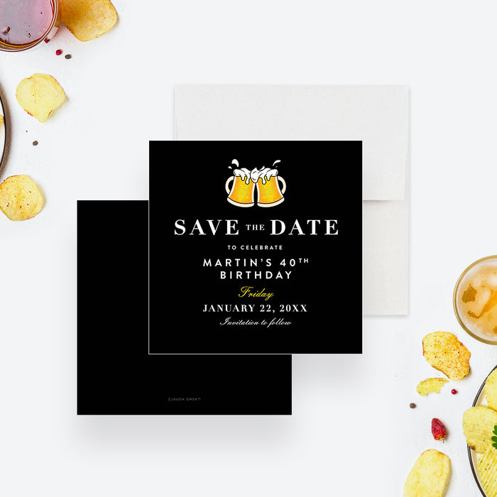 Beer Birthday Save the Date Card, Fun Adult Save the Dates with Beer Mugs for Men