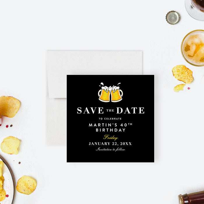 Beer Birthday Save the Date Card, Fun Adult Save the Dates with Beer Mugs for Men