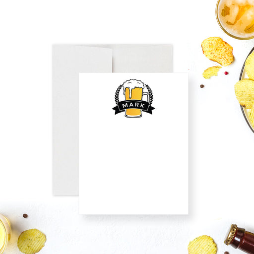 Fourth of July party Personalized beer-themed note card featuring a beer mug illustration-front