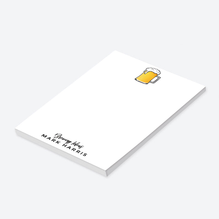 “Brewing Ideas” personalized notepad featuring a beer mug illustration-side