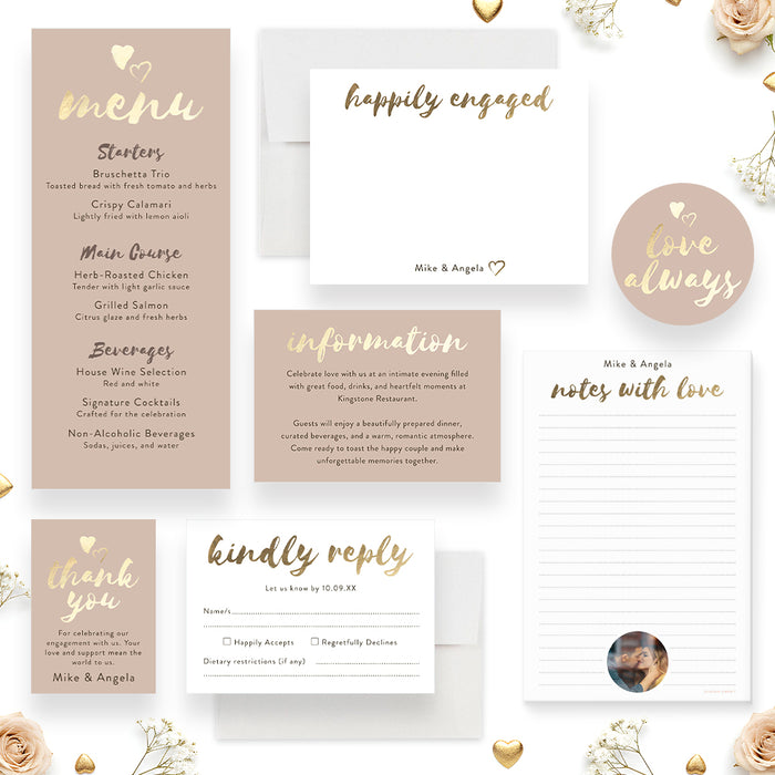 Personalized Photo Engagement Party Invitation with Gold Accents