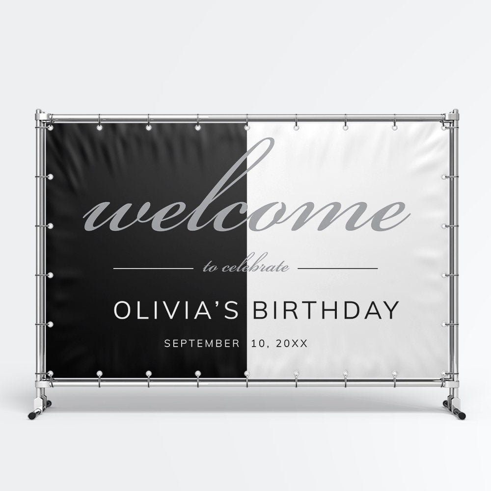 Black and White Party Photo Backdrop Editable Template, Printable 5ft