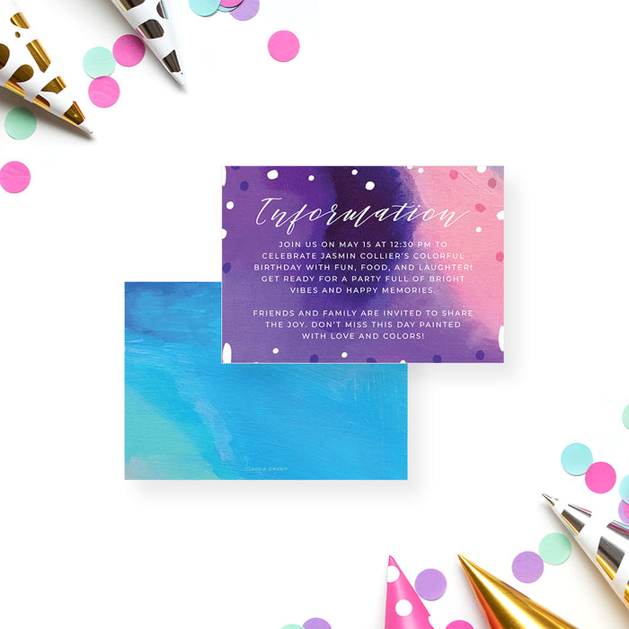 Colorful Birthday Invitation Abstract Paint Girls Party Invite