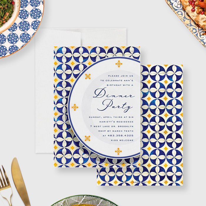 Birthday Dinner Party Invitation Card with Plate and Tablecloth Design, Italian-Inspired Event Invitations for Dinner Party