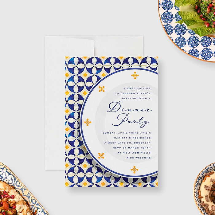 Birthday Dinner Party Invitation Card with Plate and Tablecloth Design, Italian-Inspired Event Invitations for Dinner Party