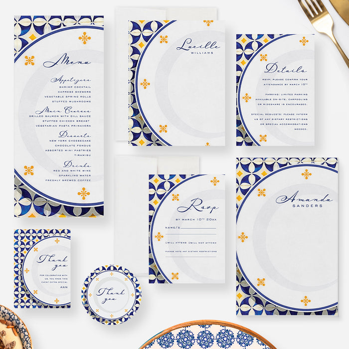 Birthday Dinner Party Invitation Card with Plate and Tablecloth Design, Italian-Inspired Event Invitations for Dinner Party