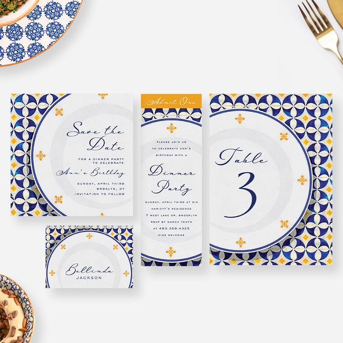 Birthday Dinner Party Invitation Card with Plate and Tablecloth Design, Italian-Inspired Event Invitations for Dinner Party