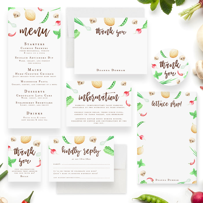Dinner Party Invitation Vegetable Theme Cooking Birthday Invite