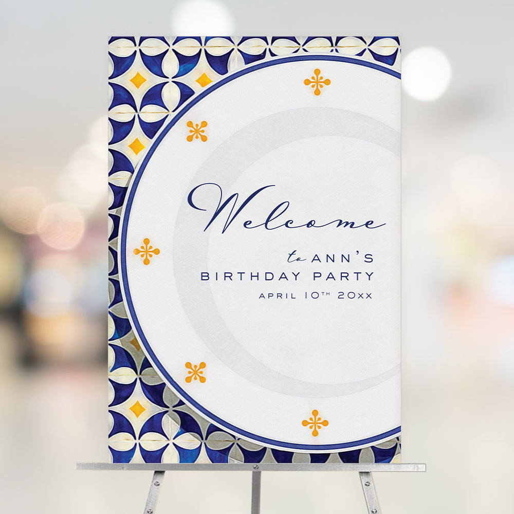 Mediterranean Tile Birthday Welcome Sign Dinner Party Decor Mediterranean Tile Birthday Welcome Sign Dinner Party Decor