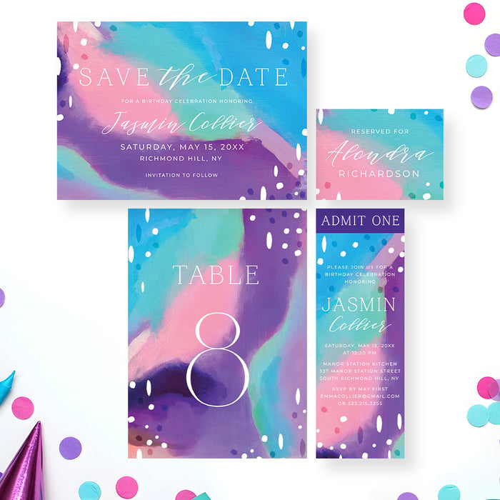 Colorful Birthday Invitation Abstract Paint Girls Party Invite