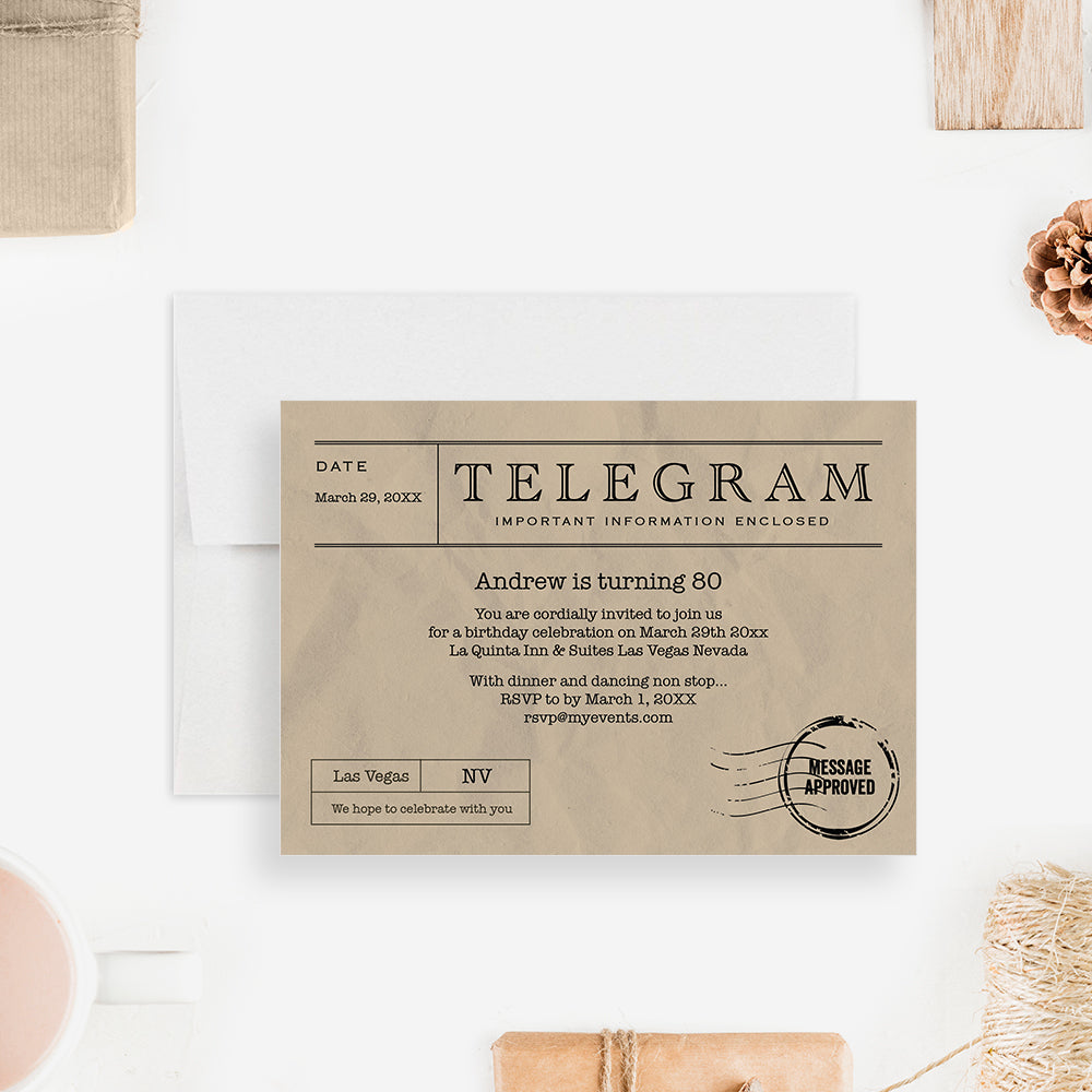 Vintage Telegram Birthday Invitation Retro Message Style Card