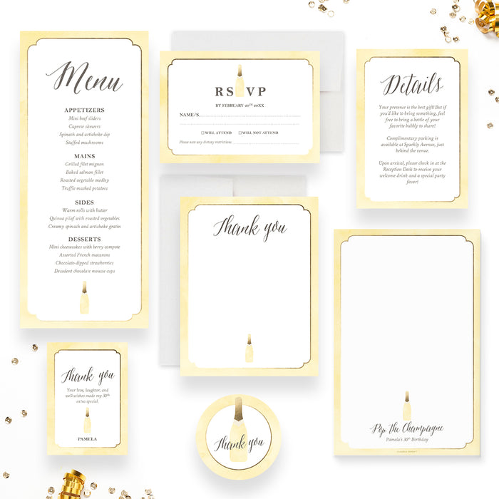 Elegant Pop the Champagne Birthday Invitation Card