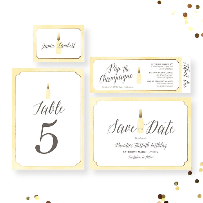 Elegant Pop the Champagne Birthday Invitation Card