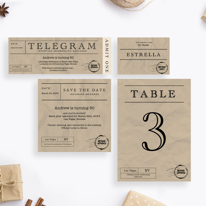 Vintage Telegram Birthday Invitation Retro Message Style Card