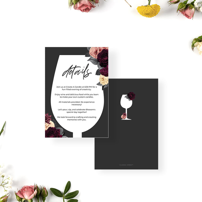 Wine Birthday Party Invitations, Floral Pour and Sip Invites, Wine Tasting Party, Winery Party Invites with Flowers, Elegant Wine Bachelorette