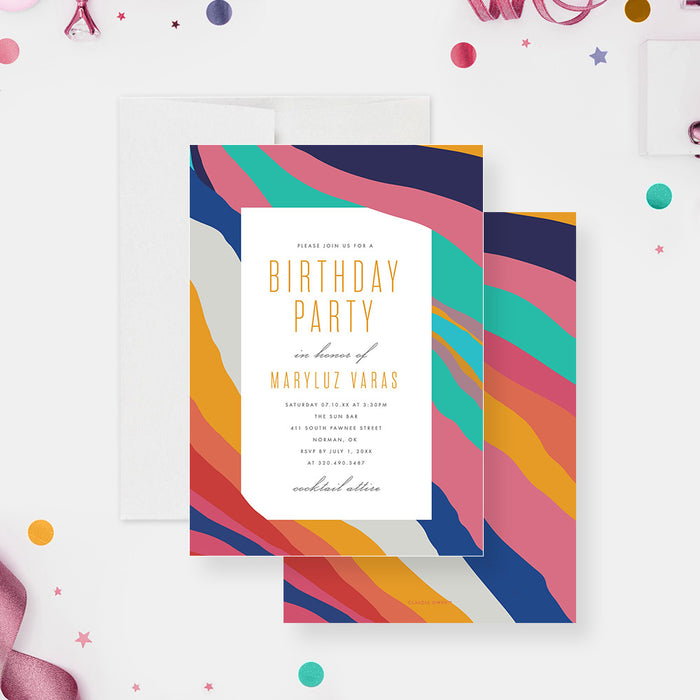 Unique and Creative Birthday Invitation Card with Colorful Artistic Pattern, Summer Party Invitations for All Ages