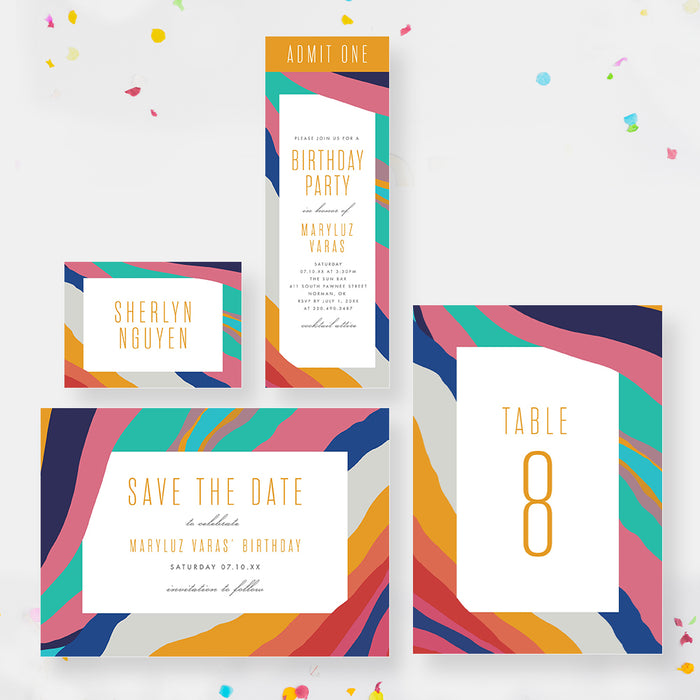 Unique and Creative Birthday Invitation Card with Colorful Artistic Pattern, Summer Party Invitations for All Ages