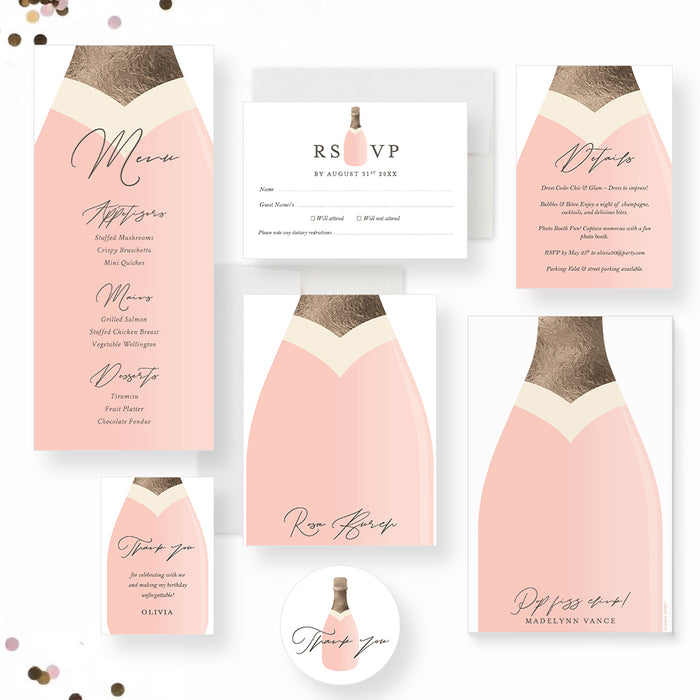 Champagne Bottle Birthday Invitation Elegant Party Card