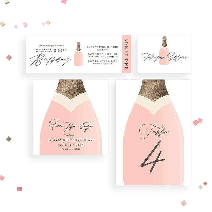 Champagne Bottle Birthday Invitation Elegant Party Card