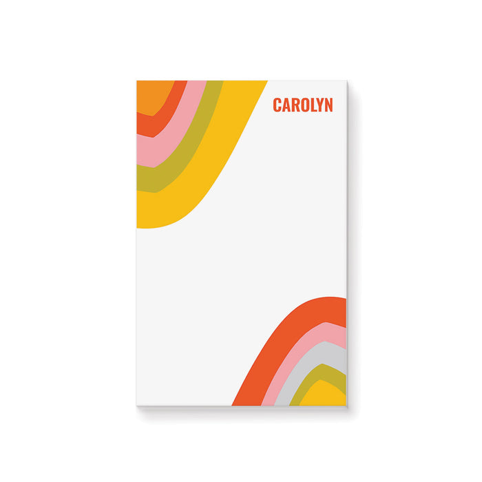Personalized kids’ notepad featuring a vibrant modern abstract retro rainbow design with colorful arches