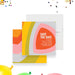 Colorful kids birthday save the date card featuring a modern retro design with bold rainbow arches in warm, playful tones-front-back