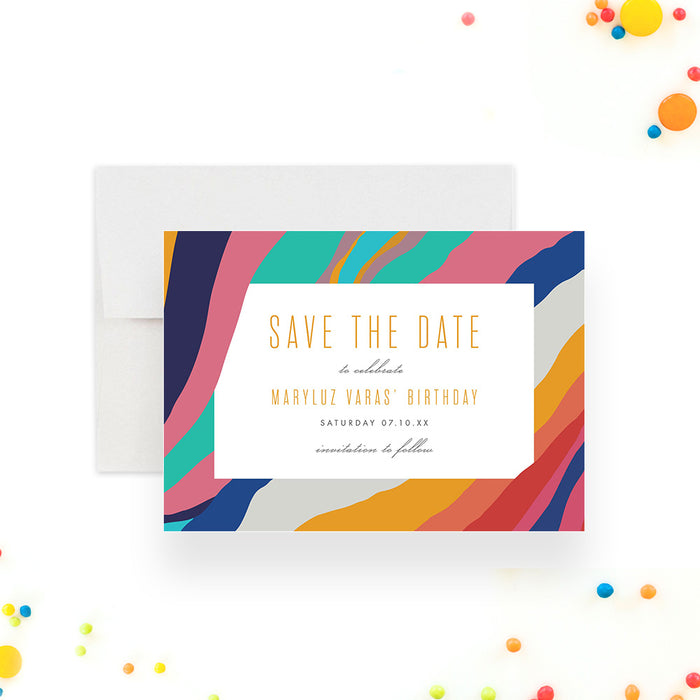 Unique and Creative Birthday Save the Date Card with Colorful Artistic Pattern, Summer Birthday Save the Dates for Kids and Adults